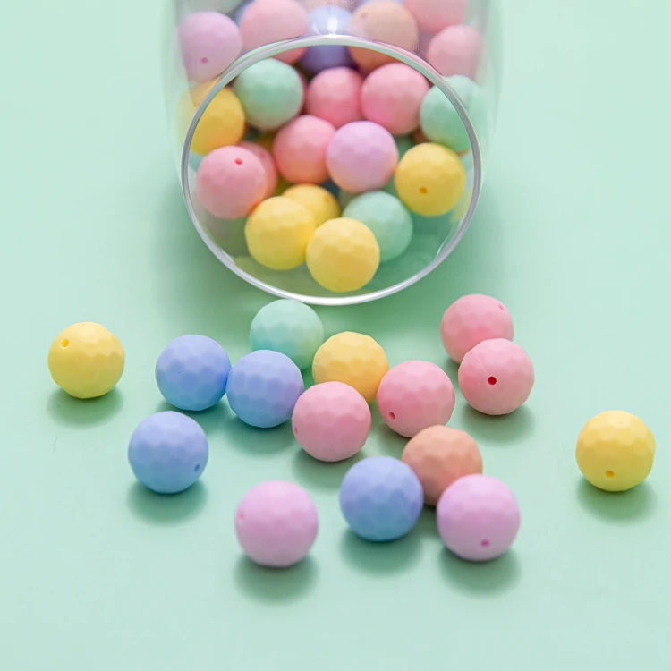 Bpa-Free Chewing Loose Soft Food-Grade Silicone Molar Beads 15mm Multi-Faceted Round Beads