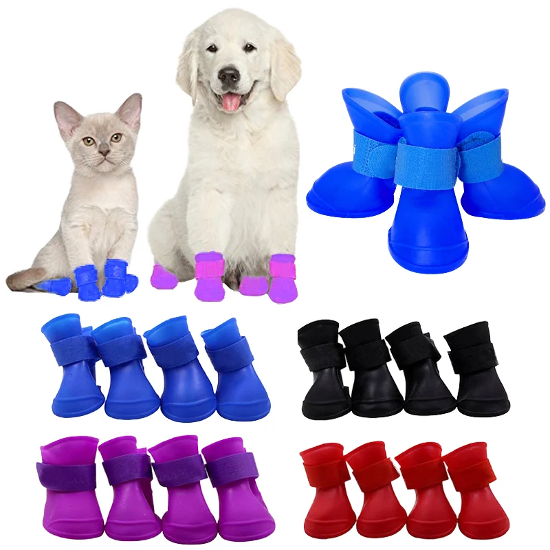 Hot Selling Cute Outdoor Waterproof Non-Slip Soft Silicone Pet Rain Boots Water Proof Dog Shoes for Cats
