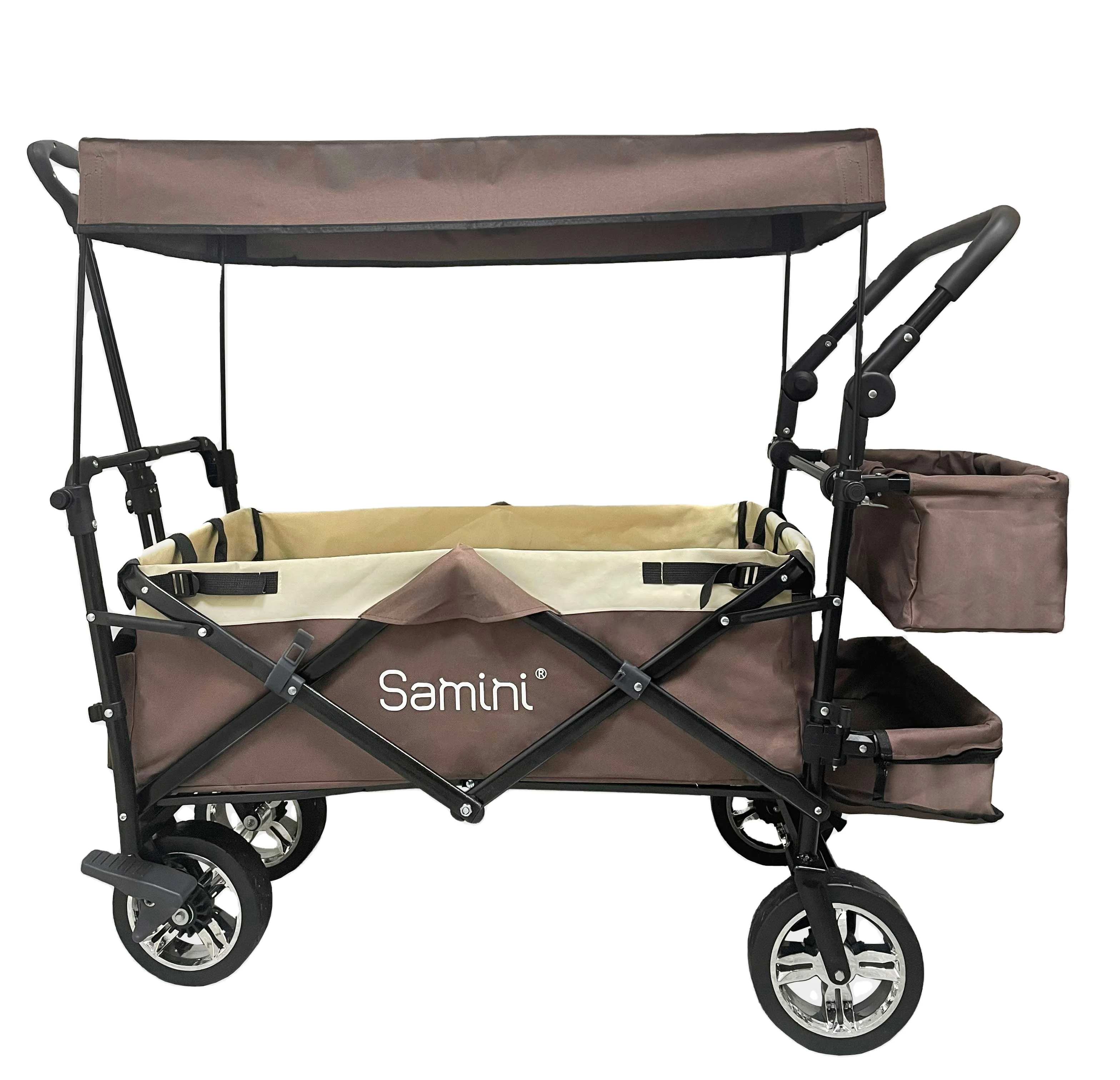 2 in 1 Foldable Camping Wagon Cart Outdoor Carry Kid Baby Stroller Cargo Wagon Stroller Waterproof Canopy Shopping Travel