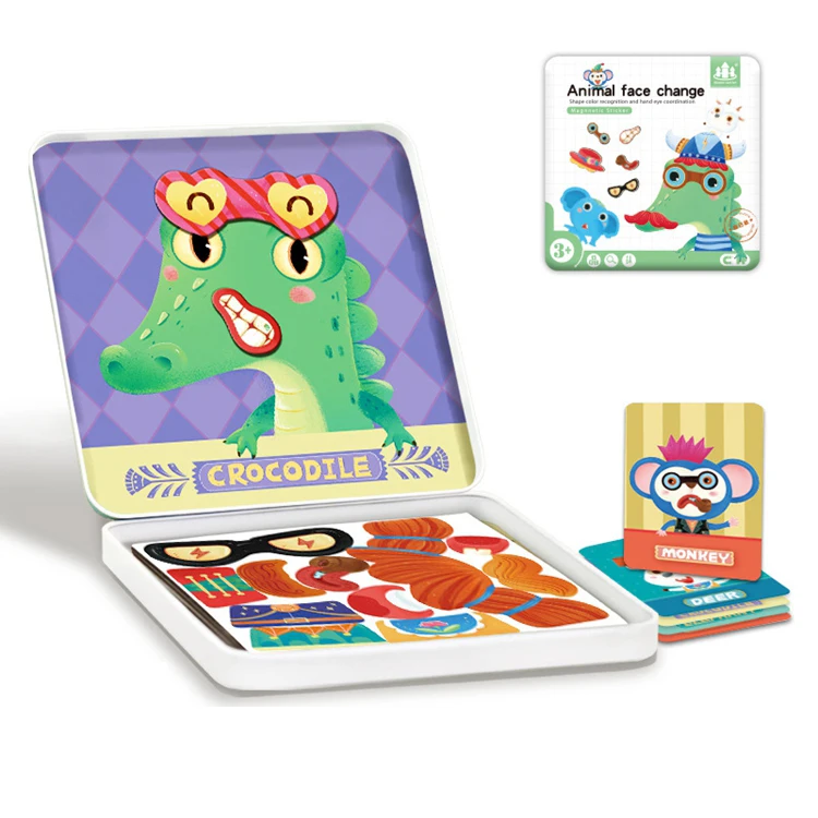 KIDS magnetic jigsaw puzzle iron box Puzzle toy  animal traffic magnetic educational puzzle game