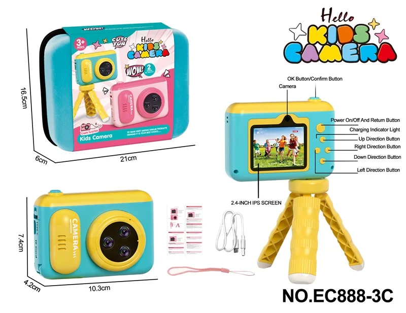 2-цветная USB-зарядка с кронштейном MP3 6 часов кнопок 2 4 дюймов IPS-экран Детская мини-цифровая камера игрушка