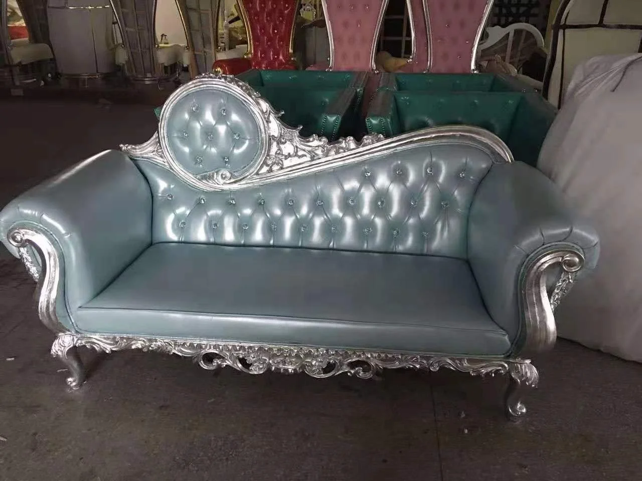 European classical home furniture gold foil wooden carved luxury counch