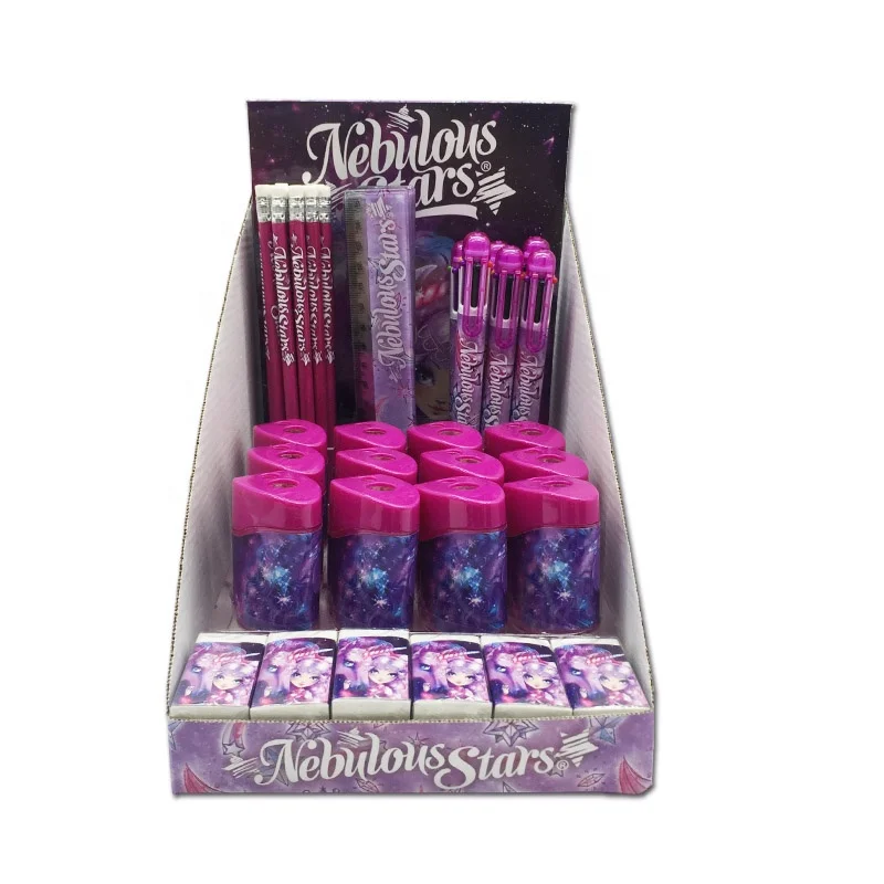 Wholesales Stationery Set Display Box With Sharpener Eraser Ruler For School Kids Gifts