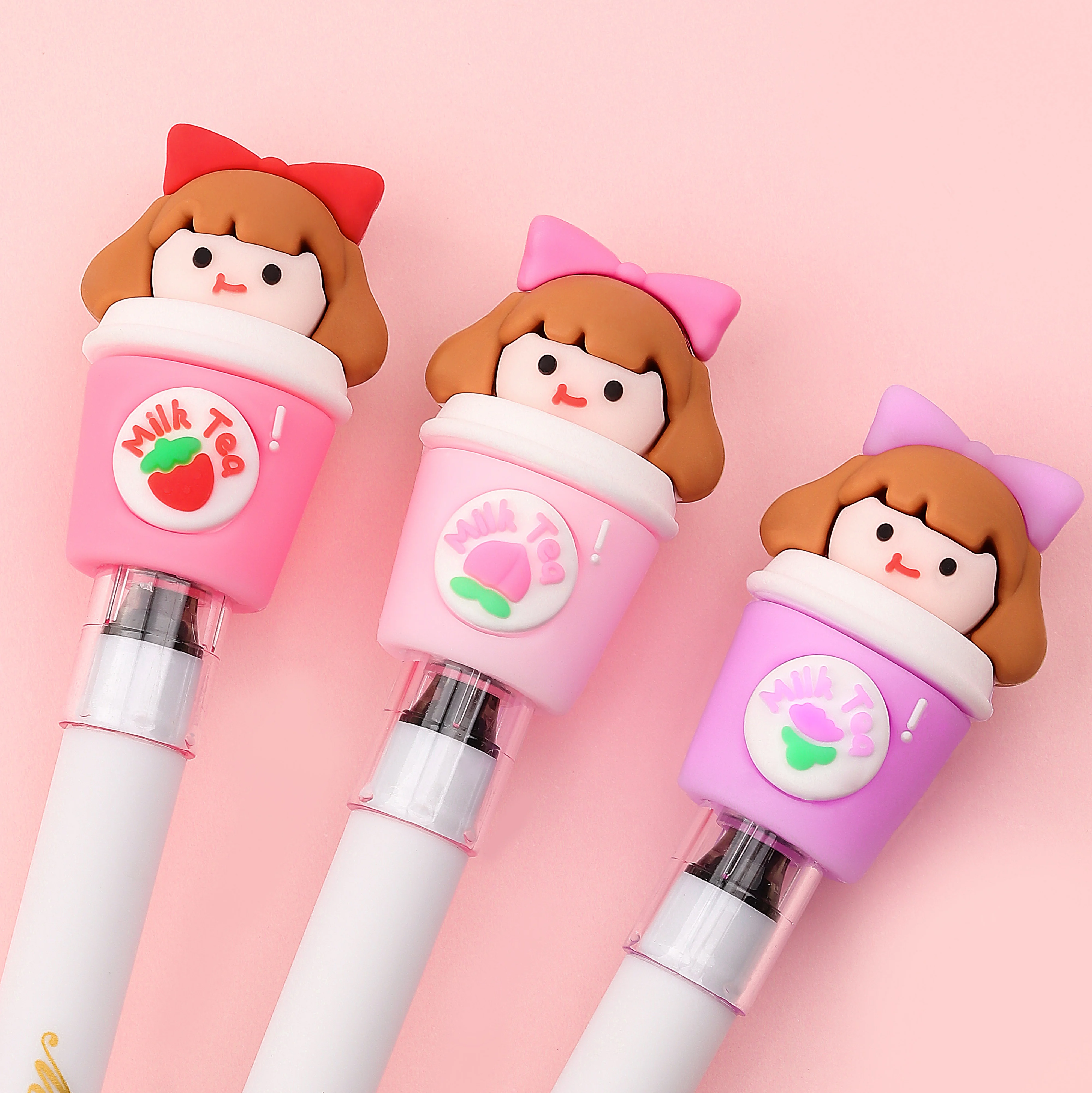 Hot Selling Plastic Promotional Kawaii Pen 0.5mm Korean Pens Cartoon Cute Gel Pen stationery for girl gift