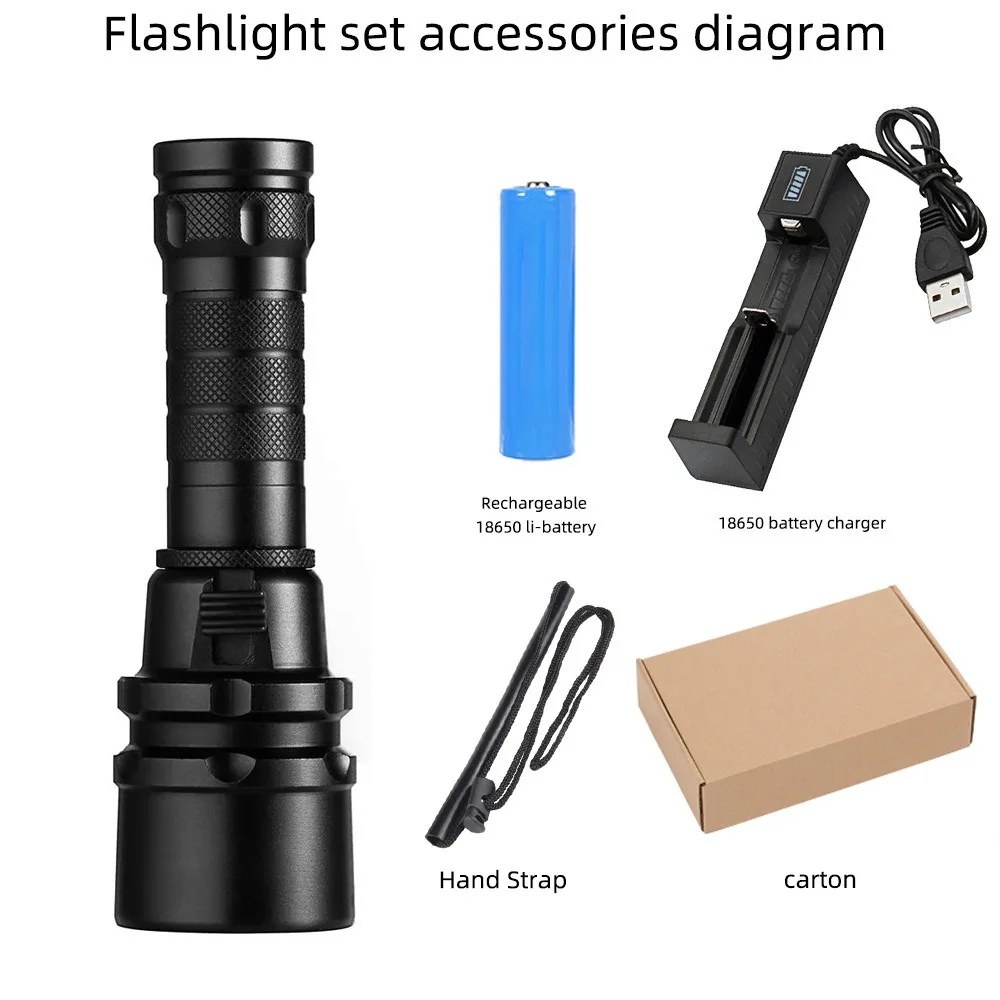 IPX-8 Scuba Dive Lights  diving flash light for Divers Under Water Sports with 18650 Battery
