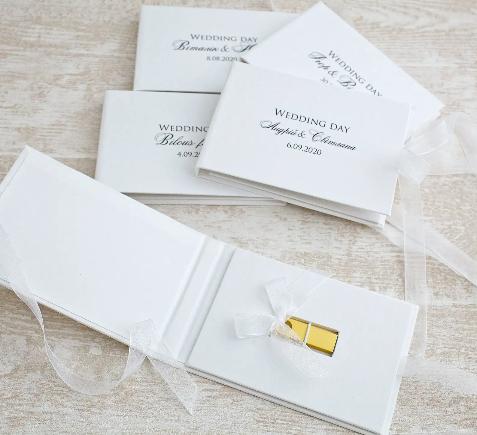 OEM White Paper USB box folder folio rigid package packing wedding photographers USB case Branding box for Geometric USB