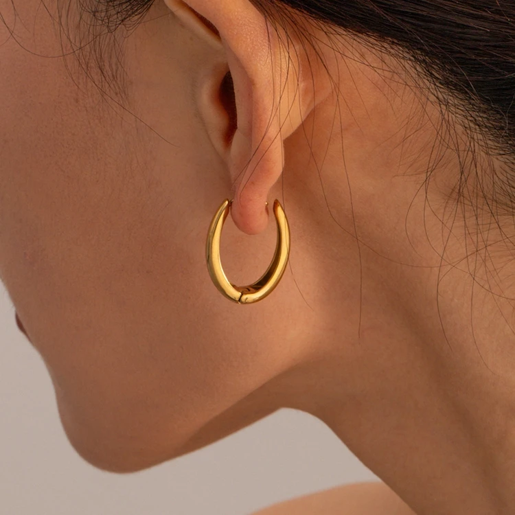 Fashion jewelry 16k gold plated stainless steel dome huggie earrings golden minimalist hoop earrings