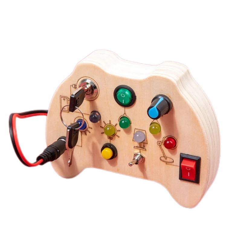 Hot Sell children wooden button circuit board busy board educational science kids education toys power switch busy board