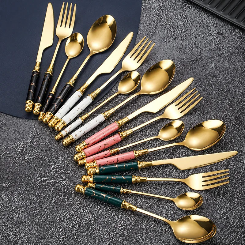 Cheap Price Stainless Steel Colorful Dining Flatware set Porcelain Handle Cutlery