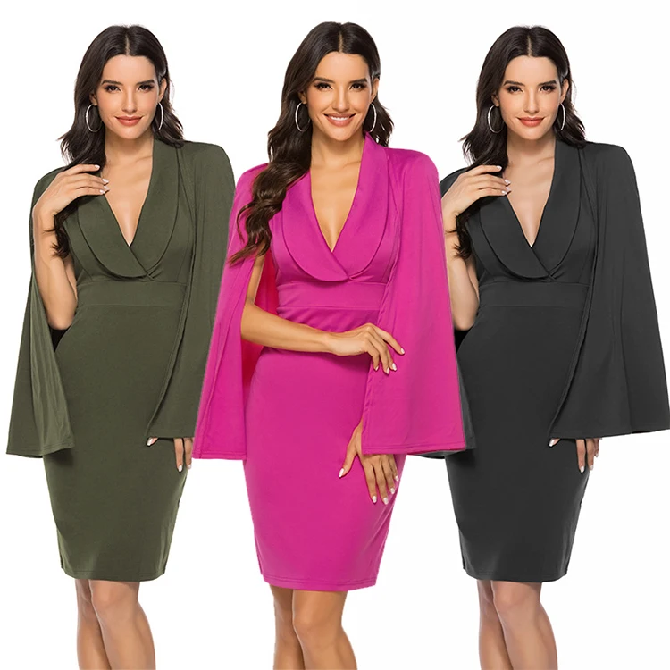 
Autumn Winter New Design 3Colors Winged Bat Sleeve V Neck Sexy Lady Bodycon Dresses For Party 