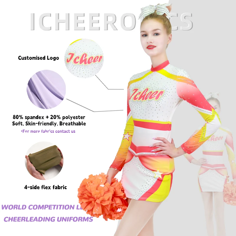 Custom Youth Yellow Orange Gold Cheerleading Uniforms for Girls Sexy Cheerleader Uniform Cheer Uniforms