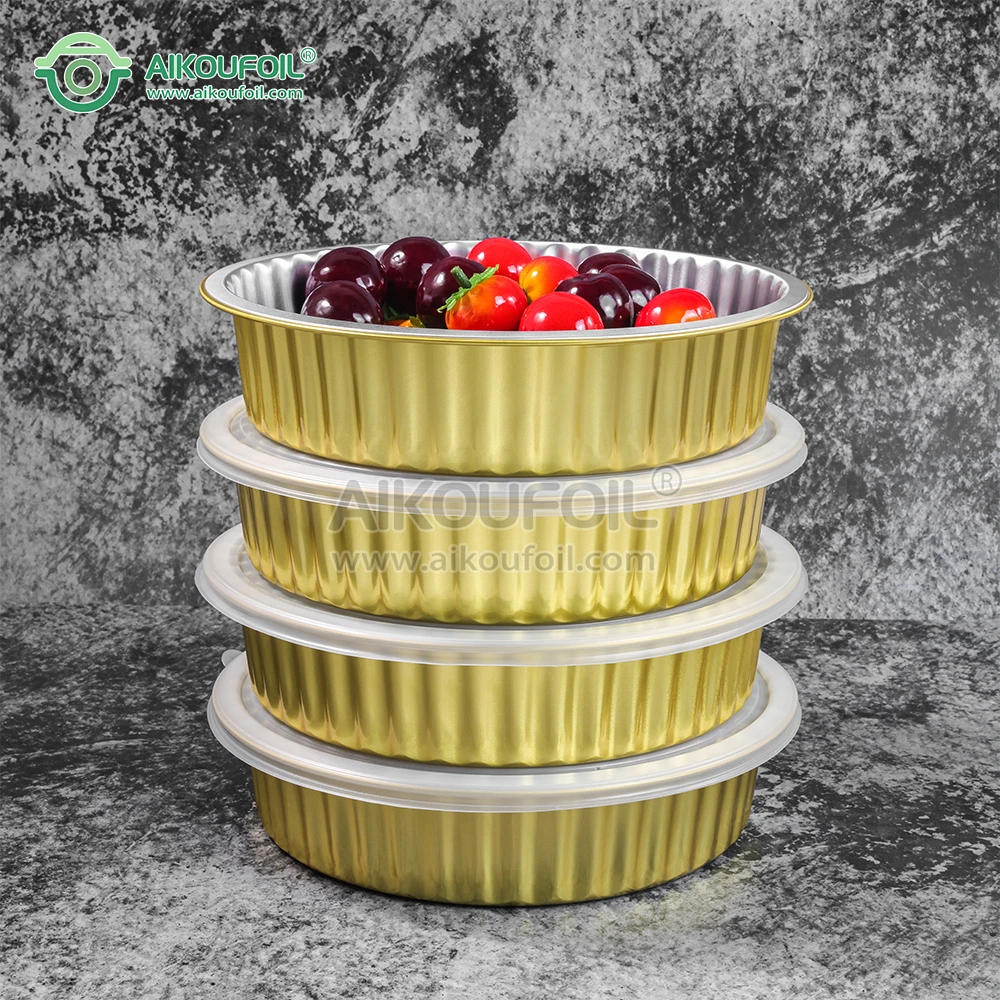 Custom Disposable Aluminum Foil Container With Lids 2000ml Round High Temperature Oven Baking Tray