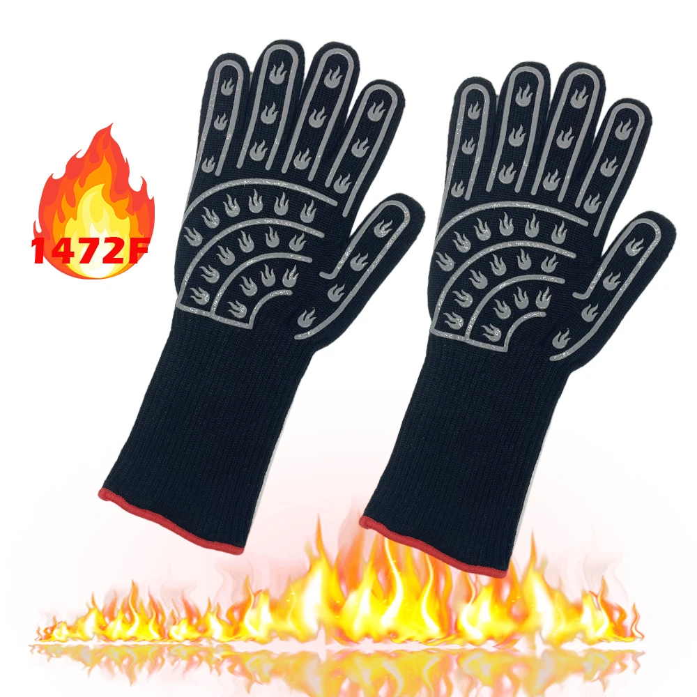 Custom Durable Silicone Grilling Gloves Heat Resistant Gloves BBQ Kitchen Tool with Flexible Five Fingers Design
