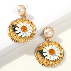 New Jewelry Korea Style Handmade Sunflower Stud Earrings With Pearl