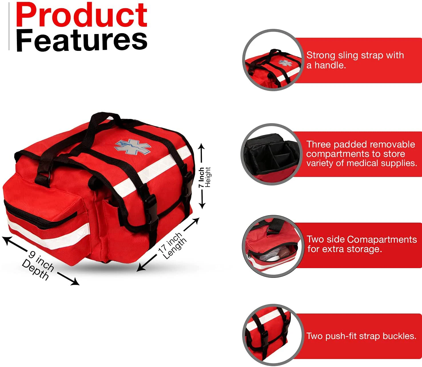 Wholesale First Aid Responder EMS Emergency Medical Trauma Bag Deluxe (red) custom