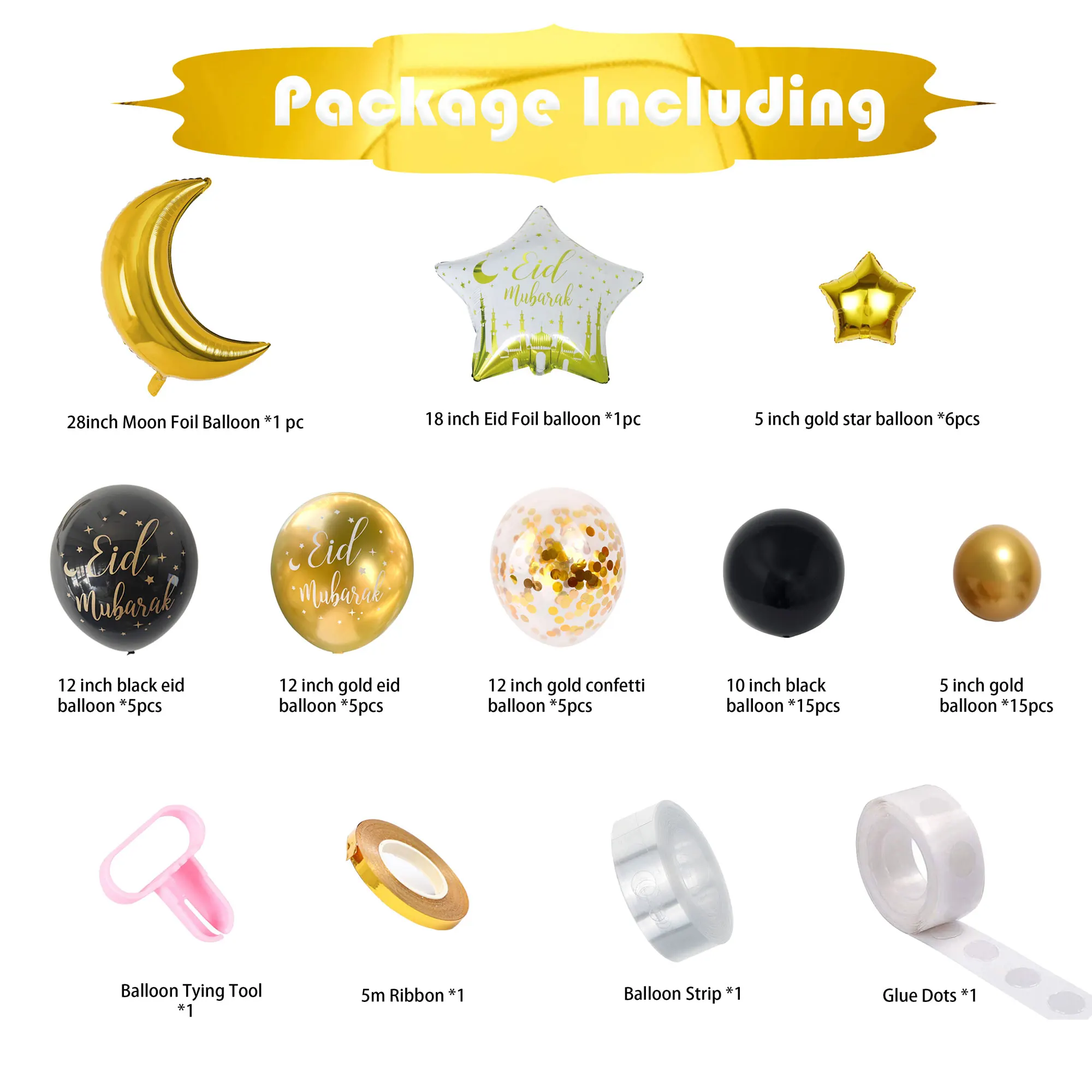 Indoor Muslim Eid Mubarak Balloon Kits Moon Star Eid Balloon Decoration For Islam Eid Party Supplies