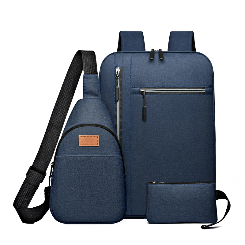 Wholesale 3 in 1 Unisex Softback Waterproof Oxford Laptop Backpack Set High School USB Port Knapsack with Zipper Closure