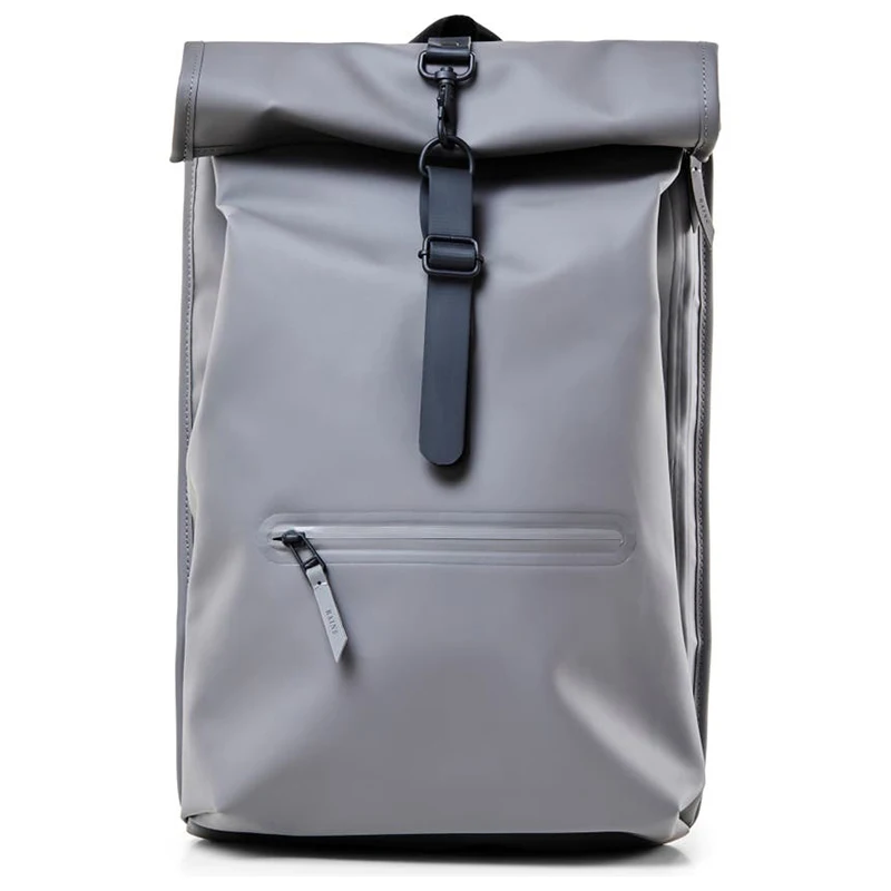 Light Grey Fashionable Nylon PU RPET Waterproof Rolltop Laptop Travel Backpack