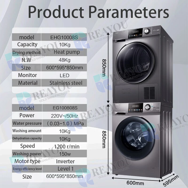 10Kg Automatic Front Load Washer Dryer Combo Laundry Washing Machine Dryercommercial self service clothes dryer