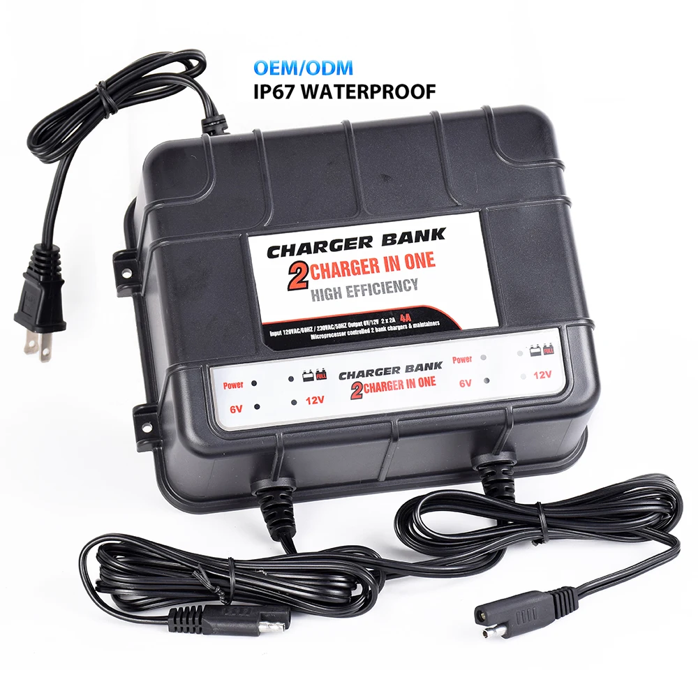 6V/12V 10A 2-Bank marine waterproof smart On-Board Battery Charger, auto Lead Acid car motorcycle battery charger AGM GEL MF WET