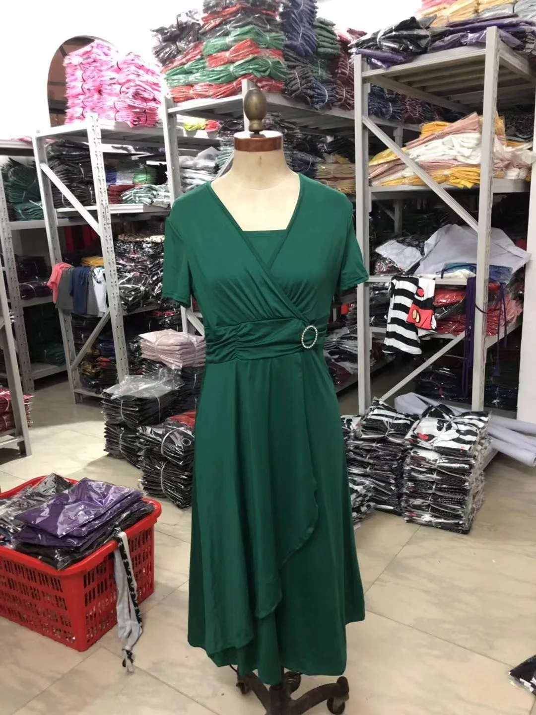 C240032 Plus Size Midi Career Dress Short Sleeve Irregular Swing Waist Work Party Dresses