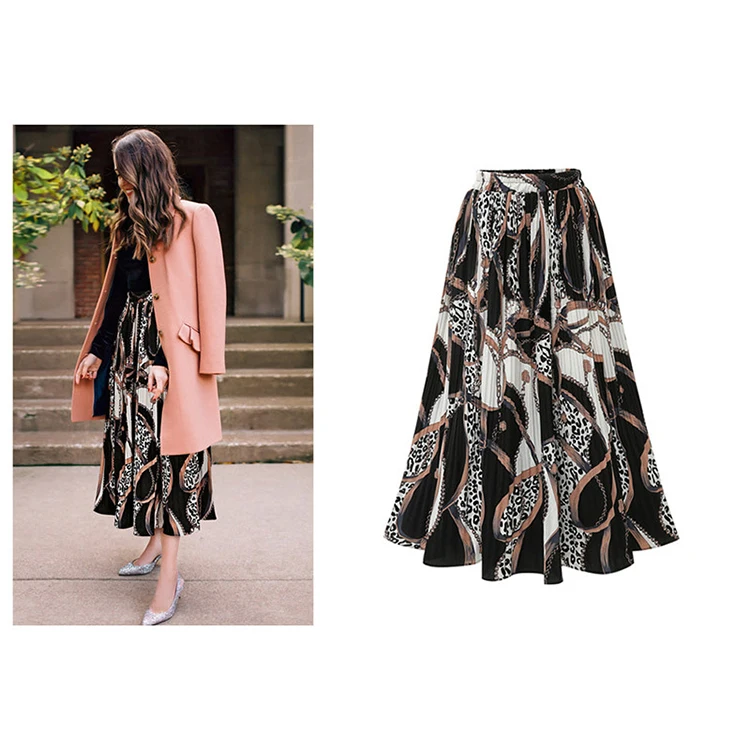 Summer Beach Boho Printing Casual Maxi Dresses Chiffon Skirts women Pleated Ladies Long Skirt for Women Falda Larga De Modelos