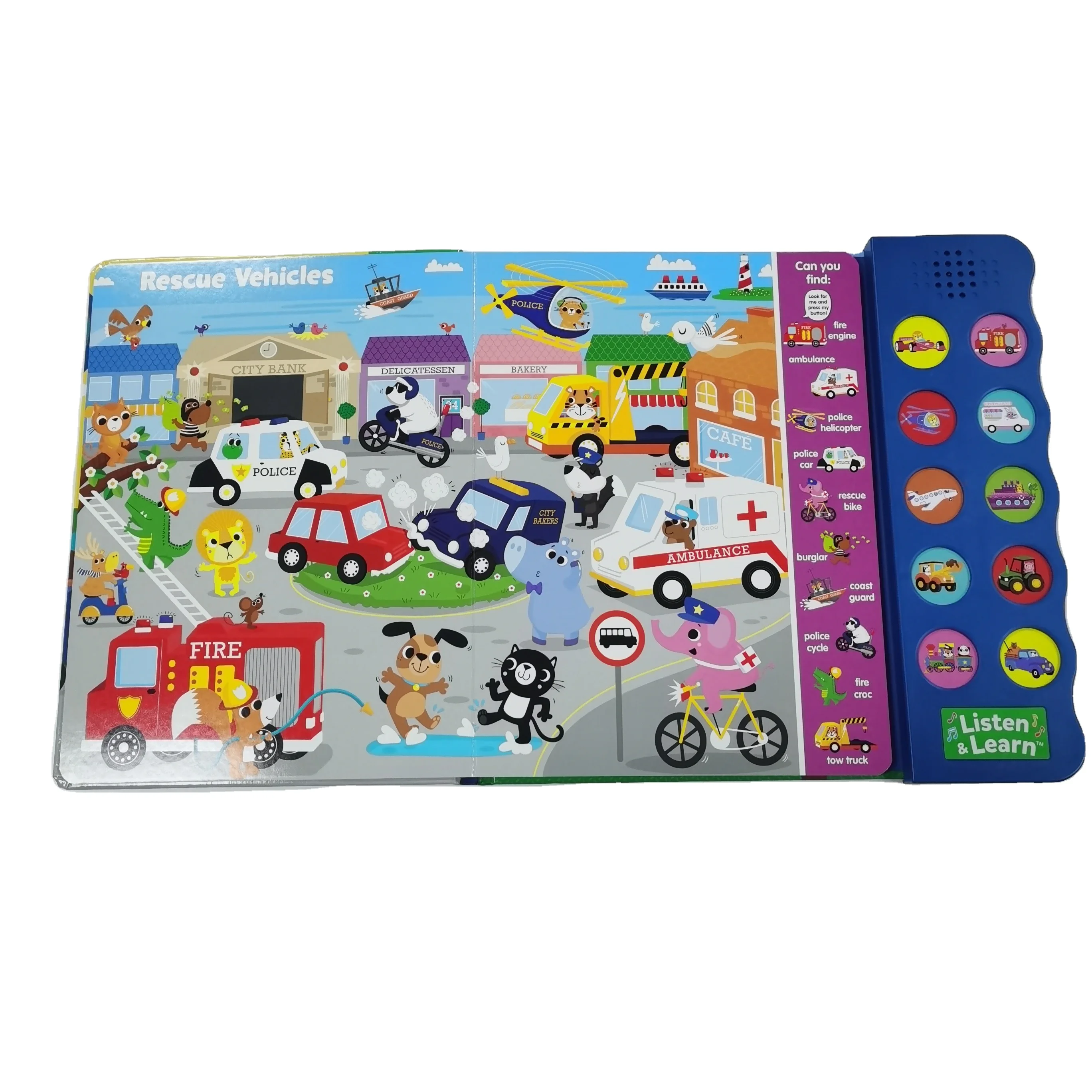 Perfect Hardcover Custom Vehicle Sound Book Child Pushing Buttons Interactive Educational Baby Book With Sound