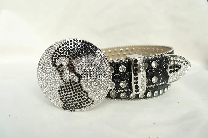 New Fashion Western Cowboy Bling Rhinestone Belt Simon Men Women PU Belt with Crystal Diamond Studded Buckle Belts Accessories