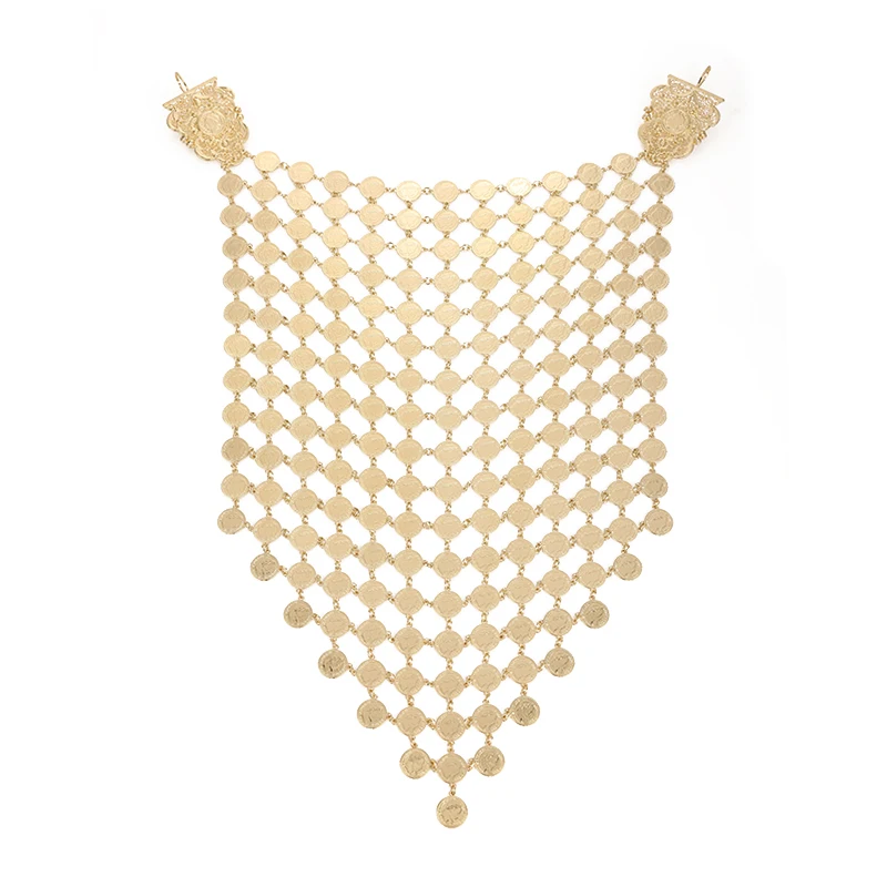 Arab Wedding Body Jewelry Gold Color Coin Big Size Necklace Napoleon Head Chest Chain Muslim Bride Caftan Necklace ornaments