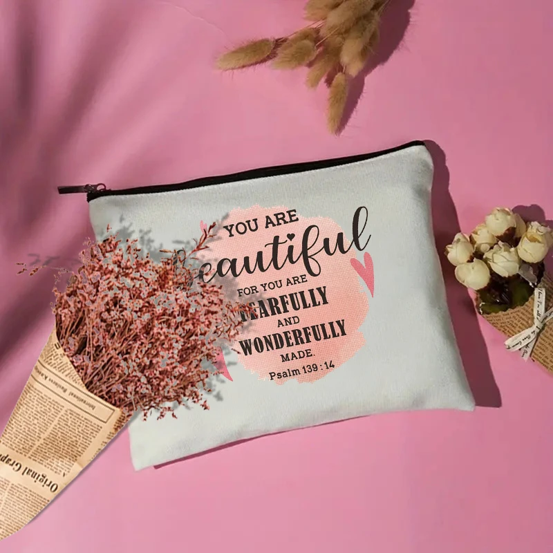 1 pc Inspirational Christian Gifts for Women pattern Personalized Makeup Bag Travel Toilet Storage Bag Cosmetic Pouch