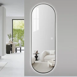 Hot sale full body floor dressing touch switch backlight metal framed vanity mirror with lights bathroom