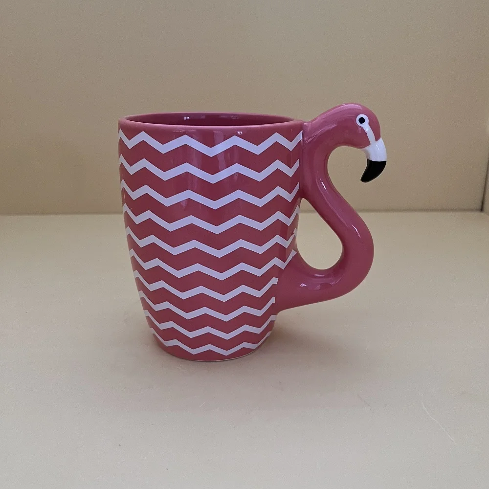 Custom ceramic cute 3d animal face flamingo shaped coffee mugs