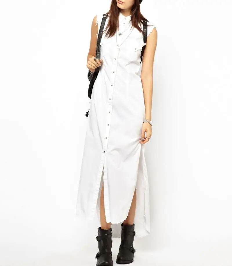 Cut out back long white shirt maxi custom women clothing manufacturer small orders long sleeve womens dress