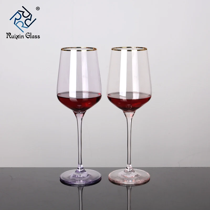 Large Capacity Lead Free Crystal Red Wine Glasses Gold Rim Colored Glass Goblets