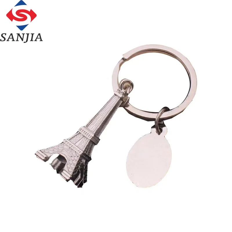 Oem Odm 3d Metal Key Chains Openwork Customize Grande Silver Souvenir Pyramid Metal Keychain With Small Eiffel Tower Metal