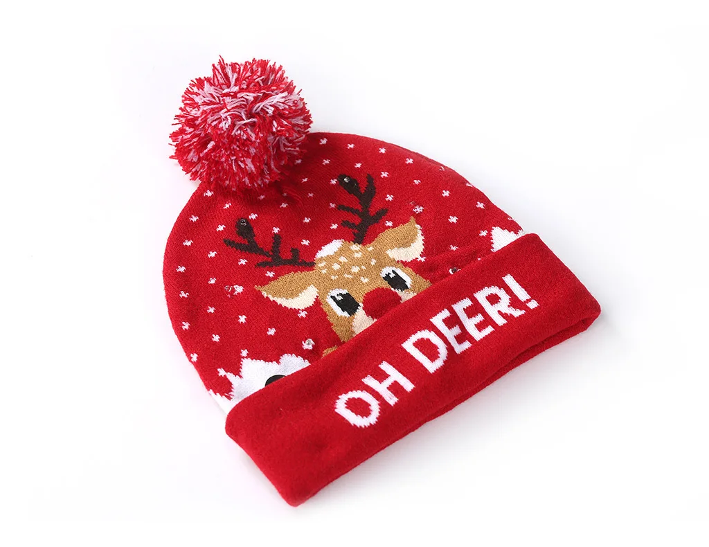 Ourwarm Merry Christmas Adult Child Decoration Kids Small Party Supplies Knitted Christmas Hat with Lights