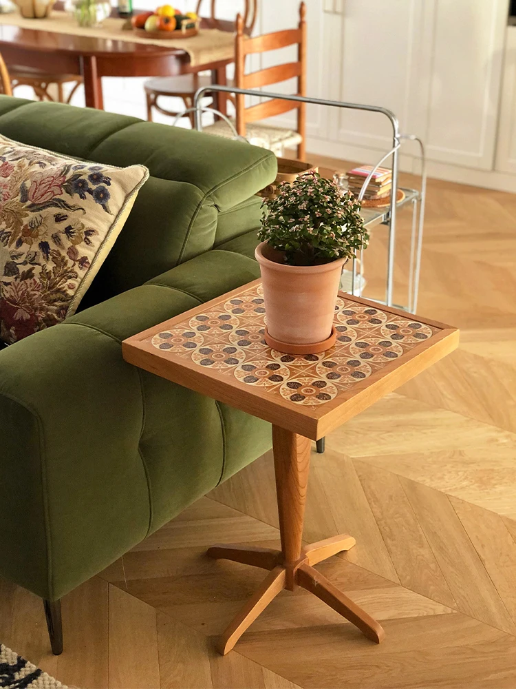 AJJ-XS032 Japanese small apartment balcony in the retro tile square table cherry solid wood sofa edge coffee table round table