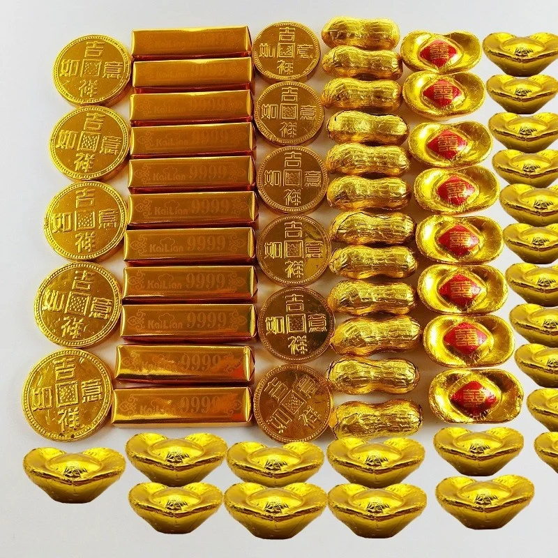 Cake decoration gold coin chocolate ingot gold bar peanut chocolate bake bulk 500g