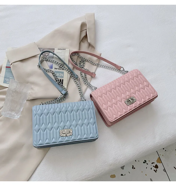 Wholesale Lady Style Soft PU leather Cross body Square Shoulder Bag Clutch Purse with Rhinestone Decoration in Handle