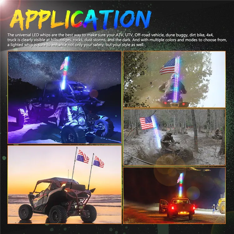Remote Control Antenna Whips Lamp Accessories RGB 360 Degree Spiral LED Whip Lights for UTV Offroad Vehicle