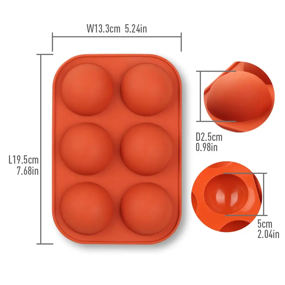 Large 6 Holes Half Round Semi Sphere Silicone Baking Mold For Making Chocolate, Cake, Jelly, Dome Mousse