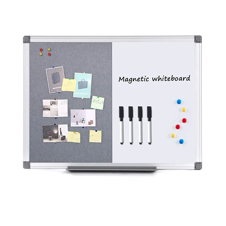 
Aluminium frame dry erase magnetic white board fabric notice board combination board 