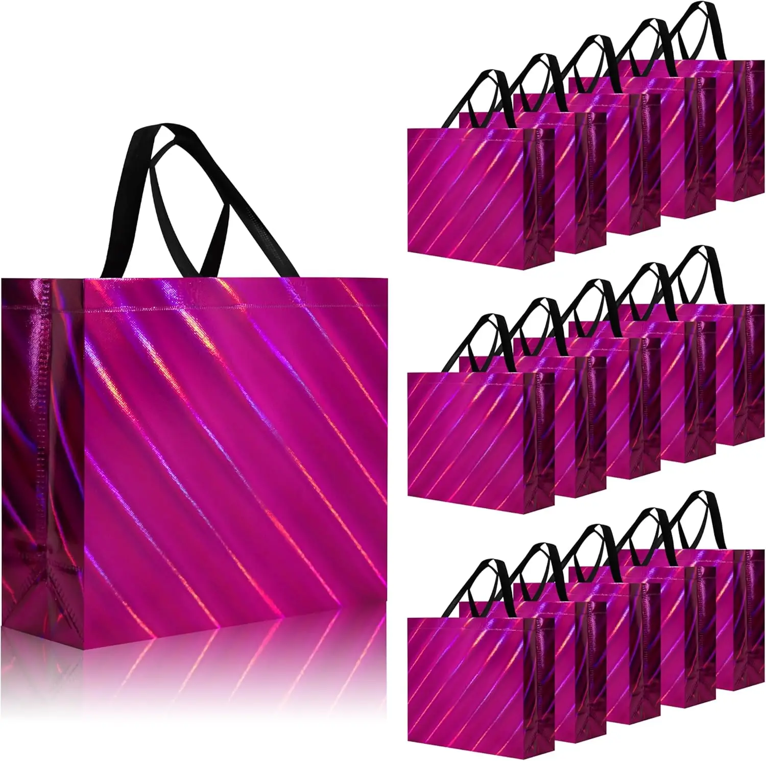 12.6x4.7x11 In 100gsm Unique Dazzling multi colors, Reusable Gift Bags Shiny Non-woven Holiday Goodie Bags with handles/