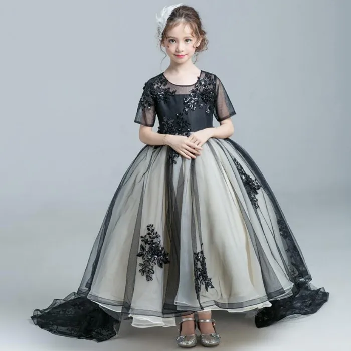 Newest Children Short Sleeves Girls Ball Gown Special Back Short Sleeves Girls Ball Gown