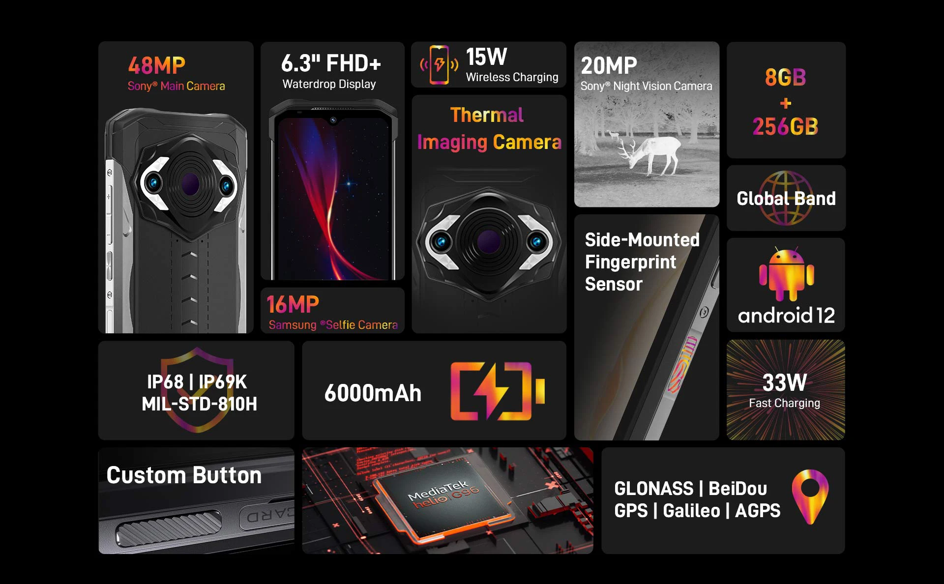 High quality Doogee S98 Pro 8GB+256GB Helio G96 CPU Rugged Smartphone with Night Vision and Thermal Image Camera 4G Cellphones
