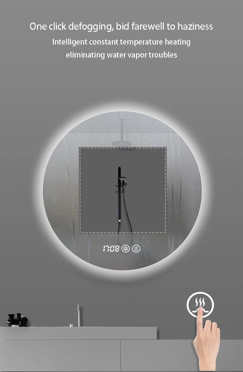 Modern Frameless LED Bathroom Vanity Mirror Smart Anti-Fog Sensor Wall Mounted Rotundity Makeup Suitable for Hotel Home Decor