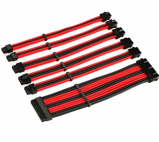 Нейлоновый Плетеный RGB psu компьютерный блок питания 6/7/8/10/24 Pin комплект удлинительных