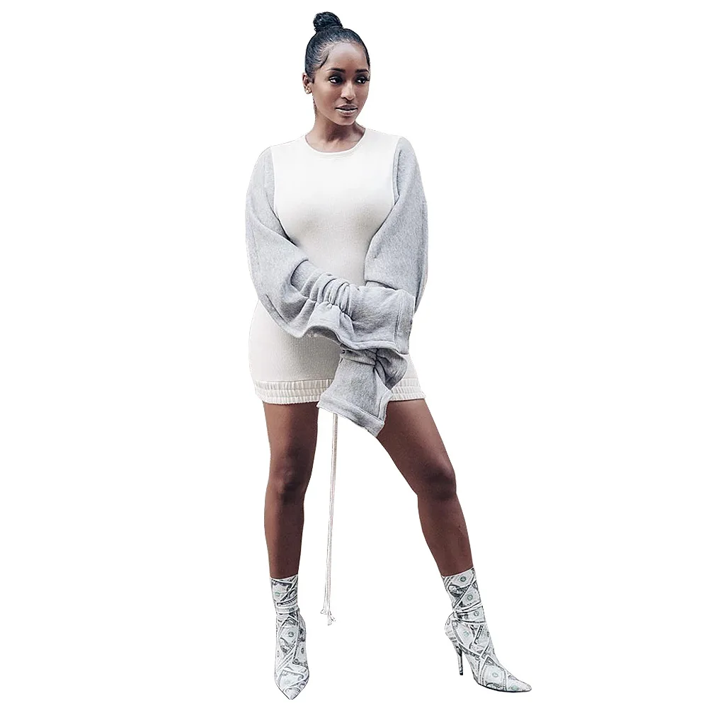 Женское мини-платье в стиле пэчворк с цветными лямками и рукавами-грибками, осенне-зимняя Клубная одежда для ночного клуба, 2019