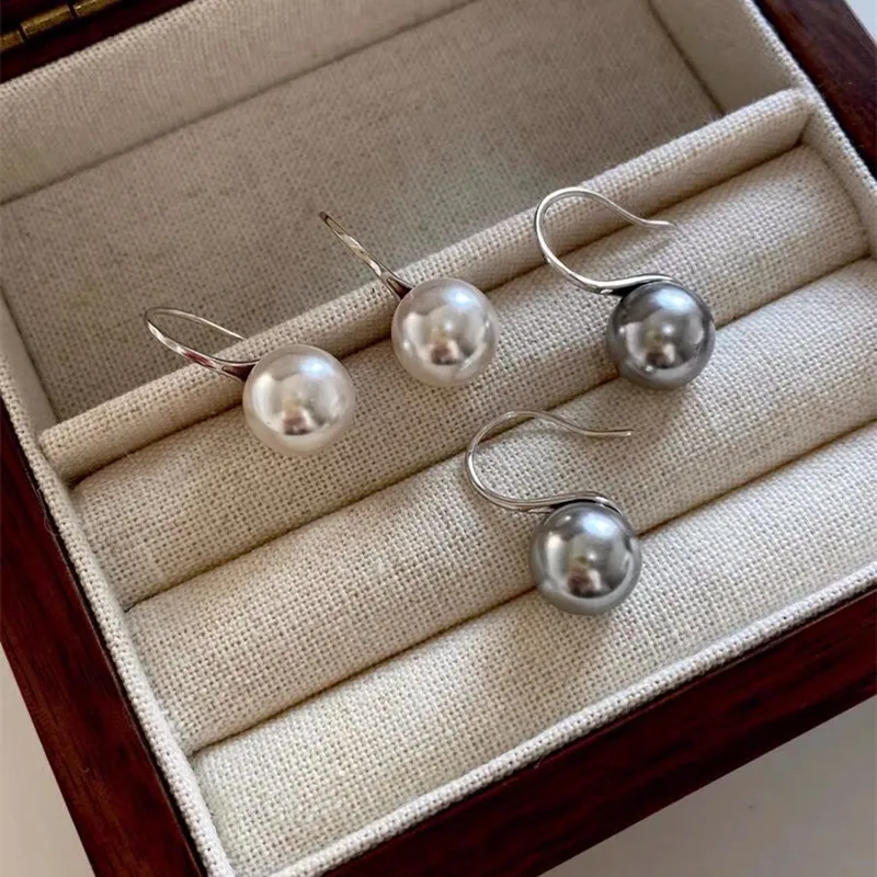 New Fashion French Style Round Pearl Stud Earrings Hook Earrings Women Jewelry