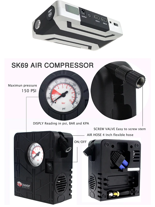 15000mah Portable Car Jump Starter Power Bank For 6.0l Diesel Vehicles With Lcd & Magnet Jump Starter